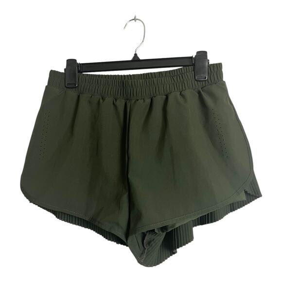 Womens Athletic Shorts Pleated Olive Green Running Track No Brand Gym Workout - Picture 1 of 5